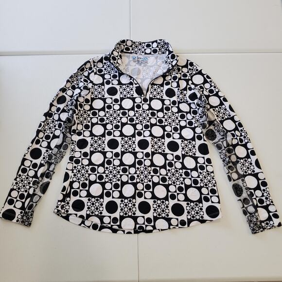 IBKUL Shirt Womens Medium Black White Long Sleeve Quarter Zip UPF 50+ Golf - Picture 1 of 9